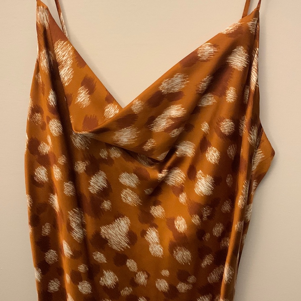 Bardot burnt orange polka dot col neck dress
